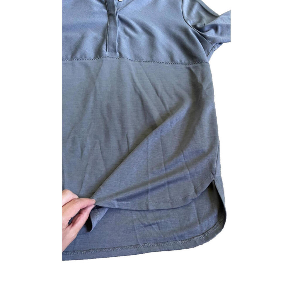 Barbour Summer Tartan Carron Top Mercury Grey Roll Back Sleeves Curved Hem US 6 - Picture 6 of 9